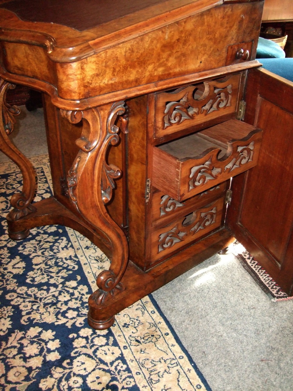 Victorian Burr Walnut Davenport Writing Desk View III
