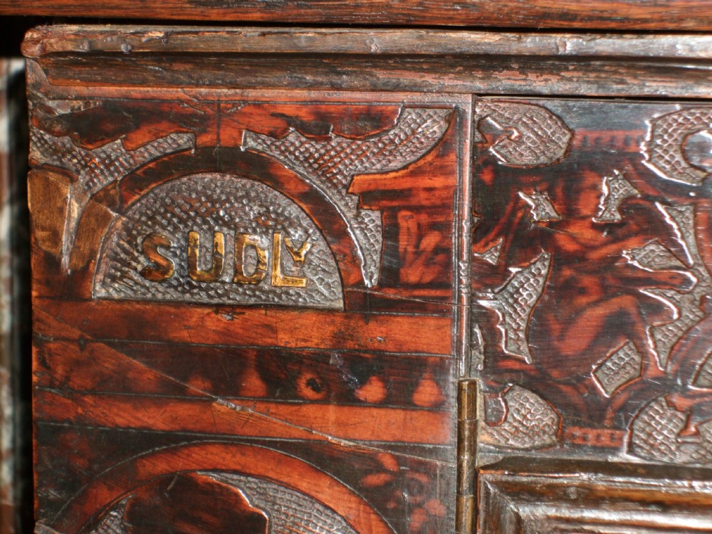 Italian Court Cupboard Bearing Carved date of 1598  View VII