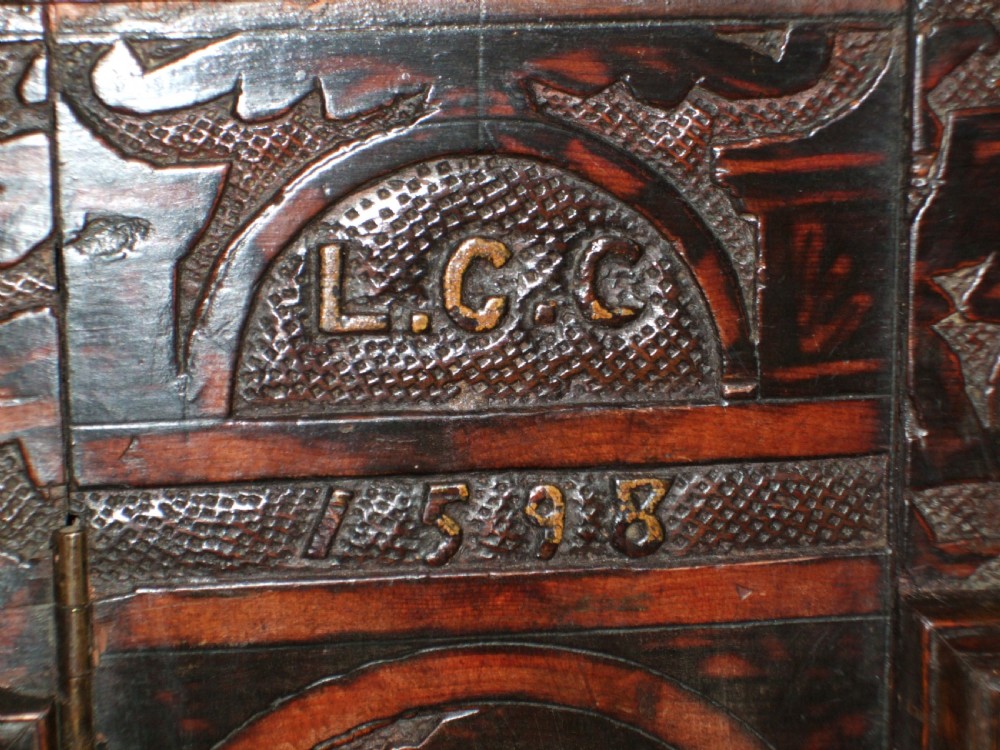Italian Court Cupboard Bearing Carved date of 1598  View IX