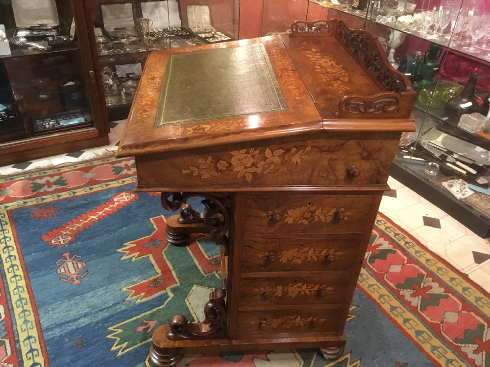 Fine Quality Victorian Walnut Davenport with Superb Marquetry Inlay  View II