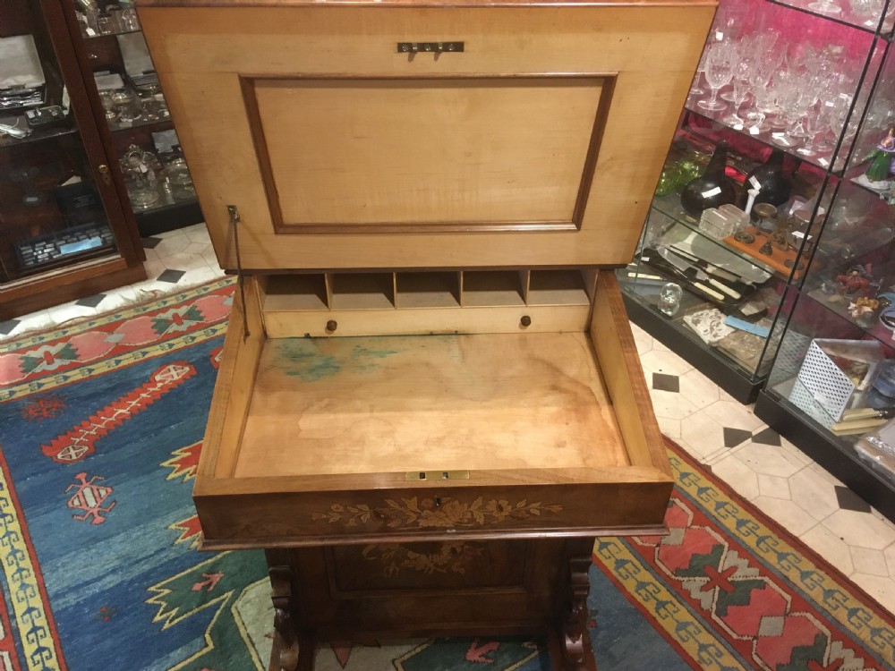 Fine Quality Victorian Walnut Davenport with Superb Marquetry Inlay  View III