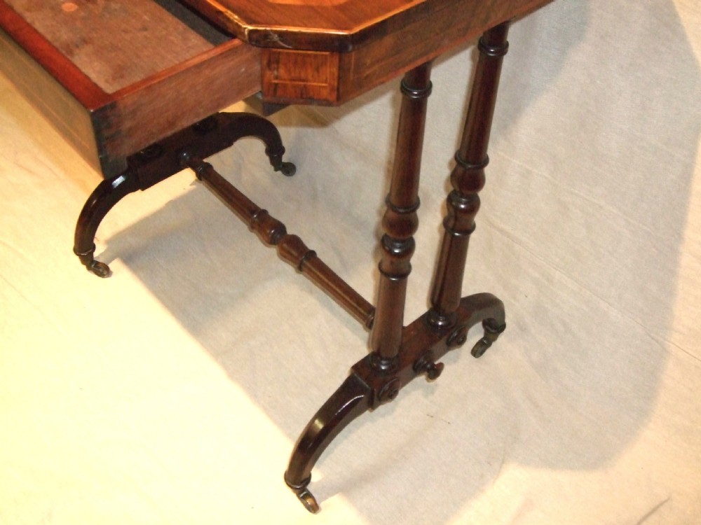 19thC Rosewood & Inlaid Occasional Table with Drawer. View V