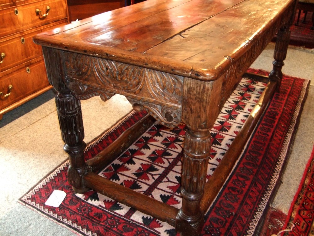 17th Oak Refrectory Table with Carved Decoration View II