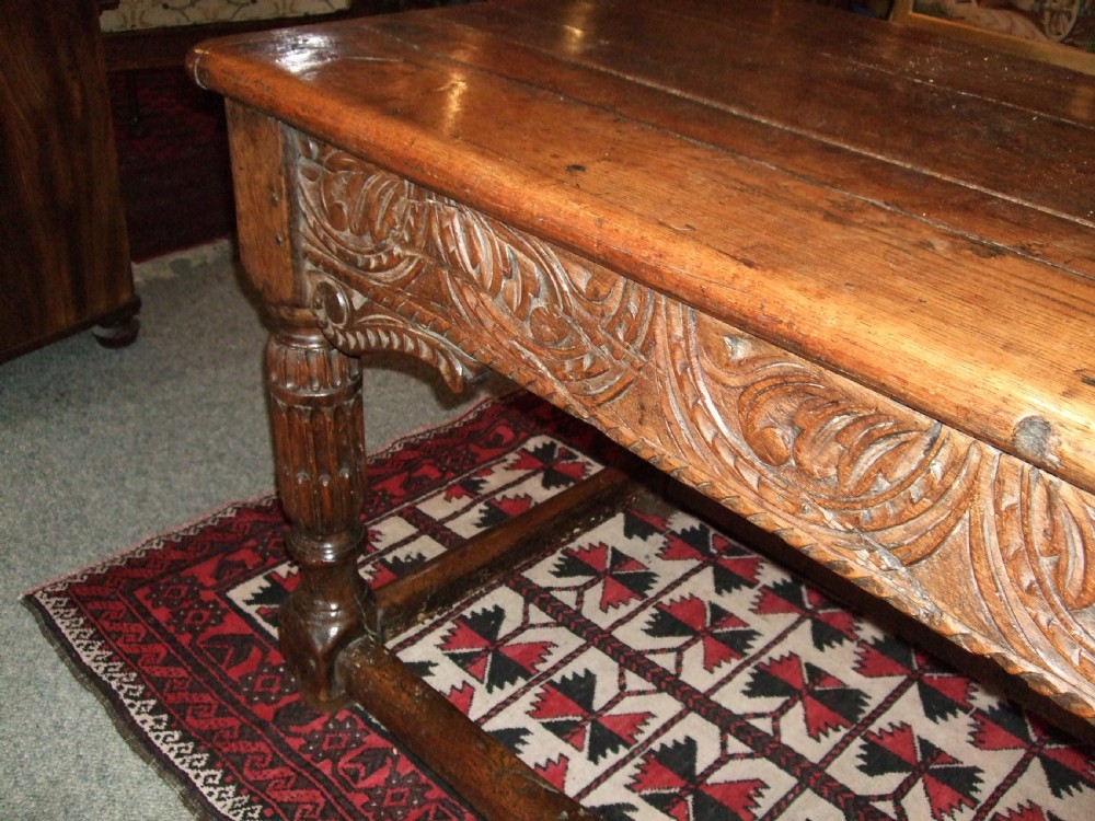 17th Oak Refrectory Table with Carved Decoration View IV