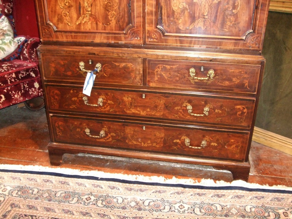 George 3rd Mahogany & Inlaid Linen Press View II