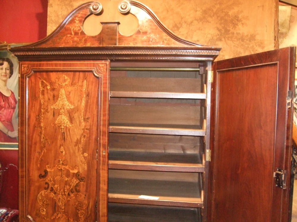 George 3rd Mahogany & Inlaid Linen Press View IV