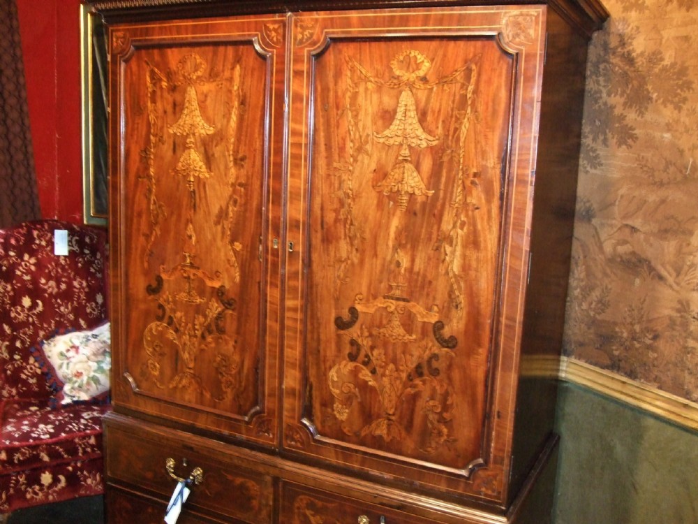 George 3rd Mahogany & Inlaid Linen Press View VI