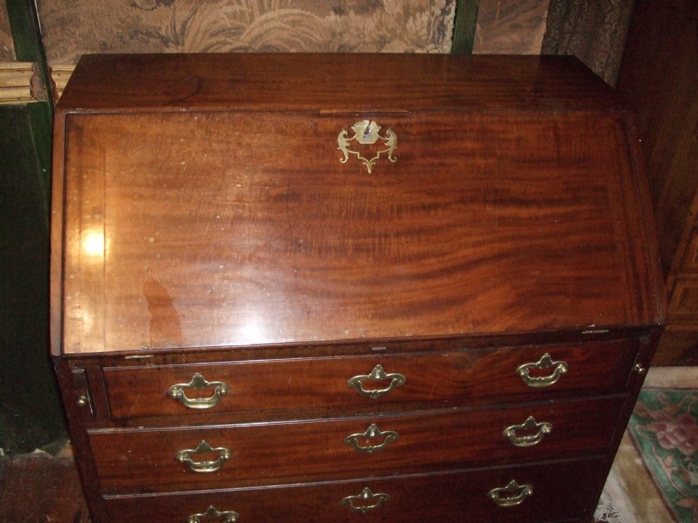 18thc Mahogany Bureau Original Brasses & Brass Inlaid key Escutcheon View II