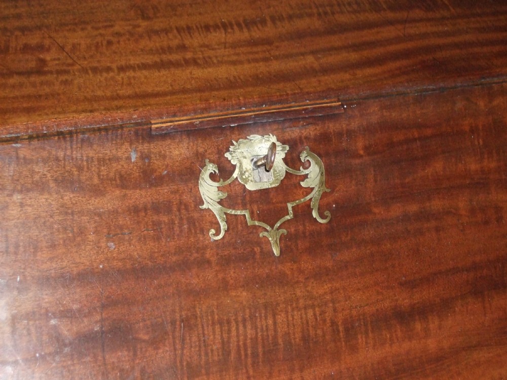 18thc Mahogany Bureau Original Brasses & Brass Inlaid key Escutcheon View III