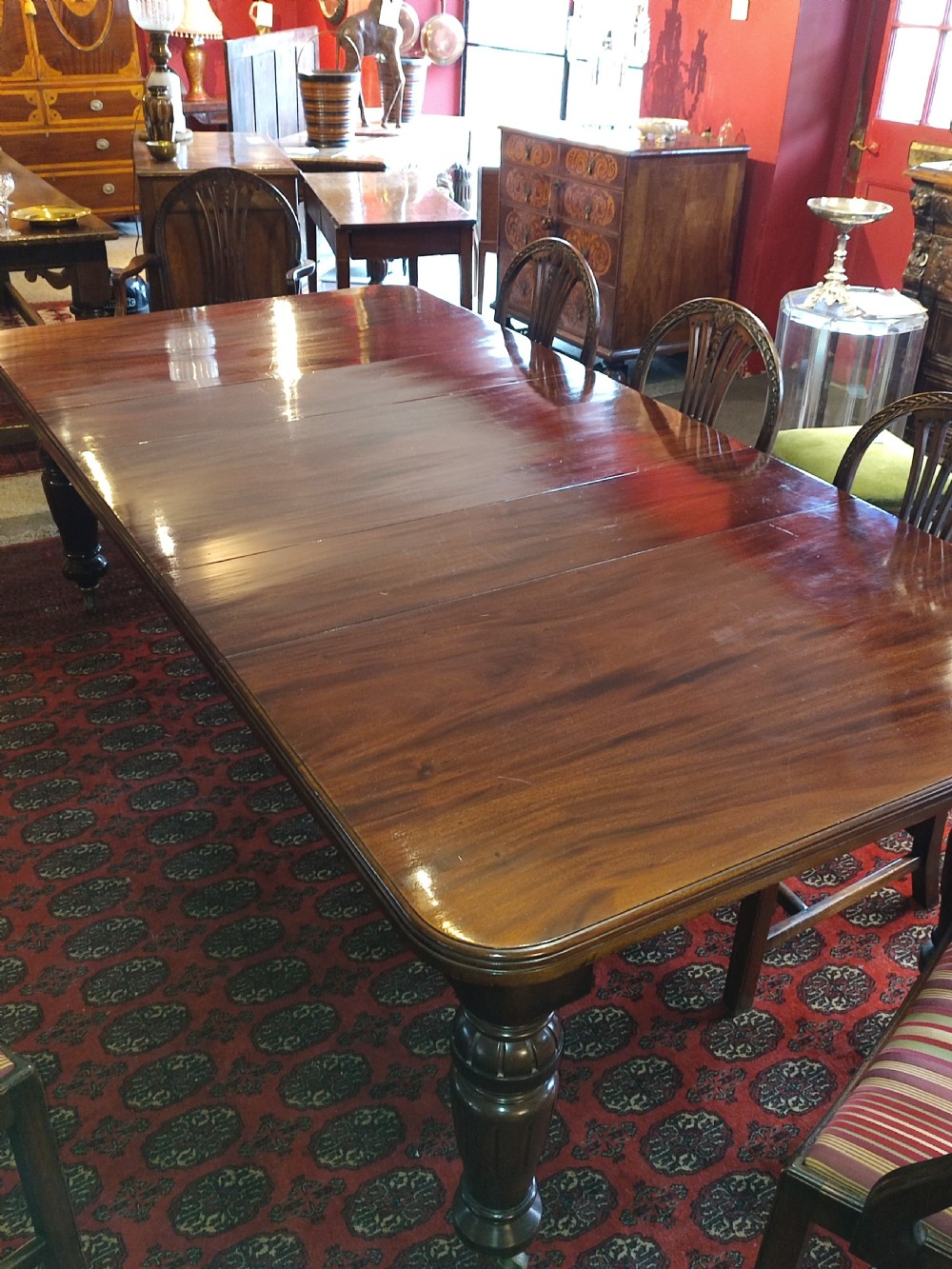 19thC Mahogany Wind Out  Extending Dining Table with 3 Original leaves View IV