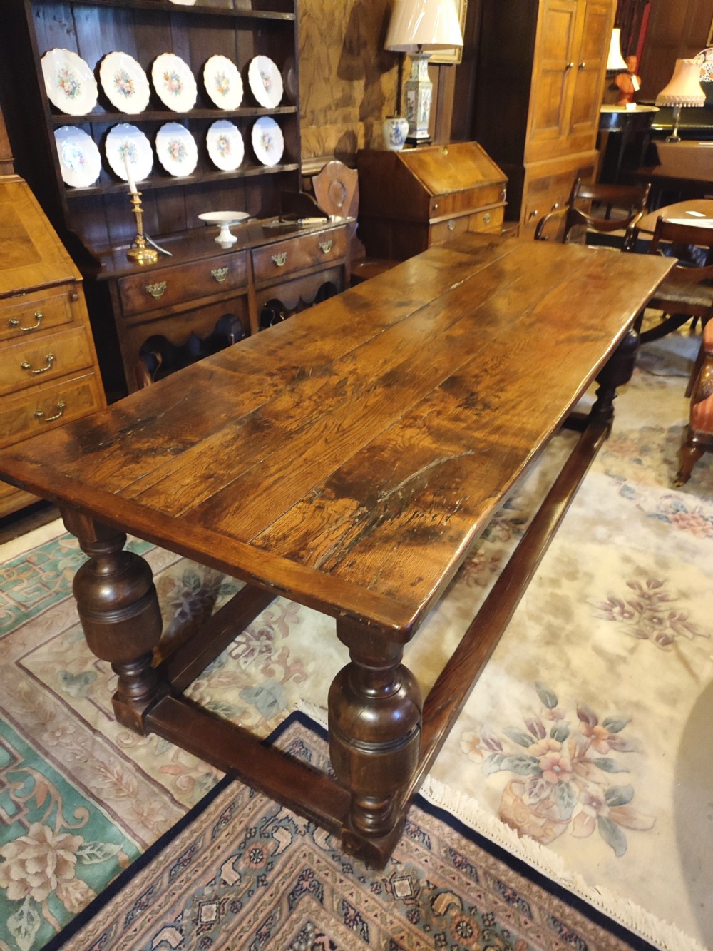 18thC Oak Refrectory Dining Table with Cup & Cover Legs.