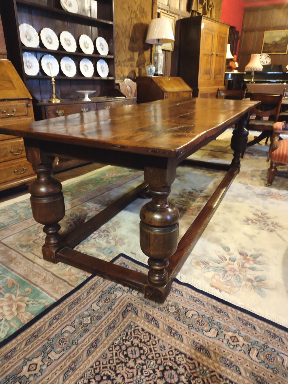 18thC Oak Refrectory Dining Table with Cup & Cover Legs. View II