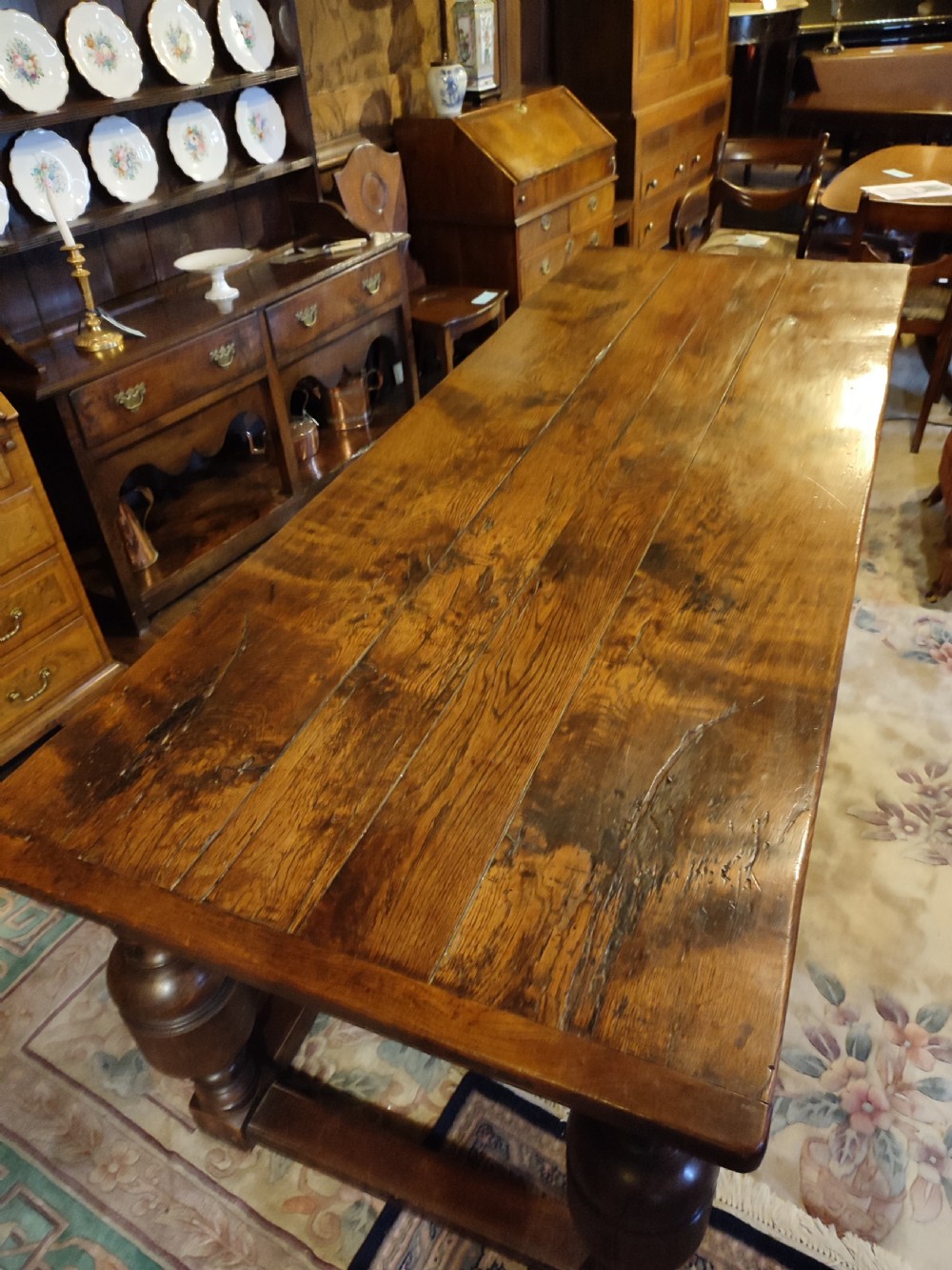 18thC Oak Refrectory Dining Table with Cup & Cover Legs. View III