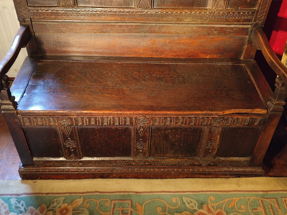18thC High Back Oak Settle Possibly Welsh View II