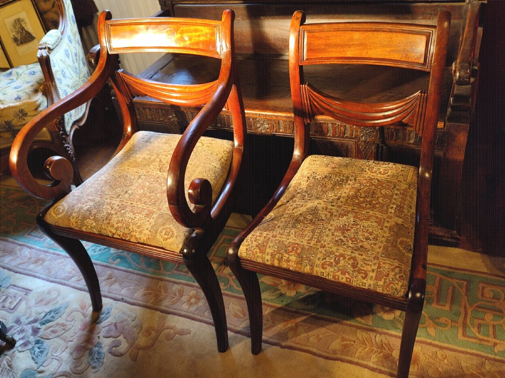 Set of 8 George 3rd Swag Back Mahogany Dining Chairs on Sabre Legs View II
