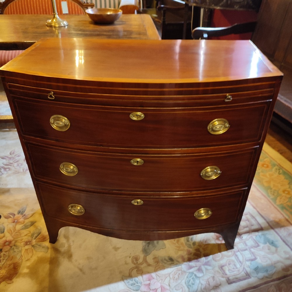 Regency Bow front Chest with Brushing Slide Mahogany & Crossbanding