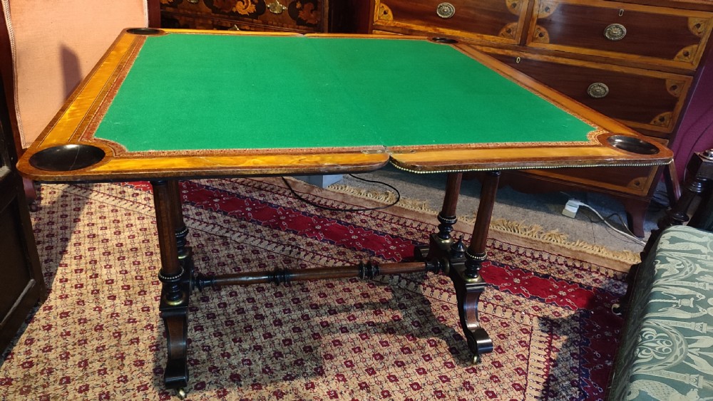 Fine Quality 19thC Aesthetic Movement Card Table with Exotic Woods & Wedgewood Plaque. View V