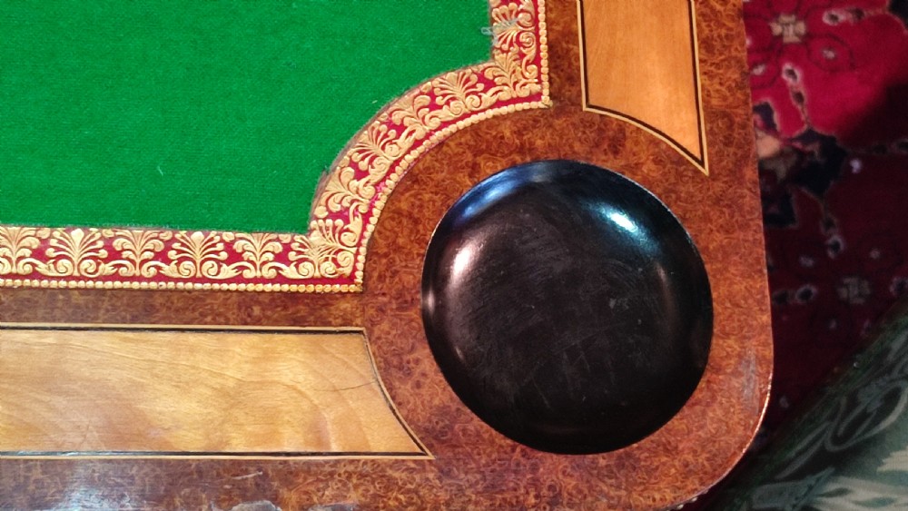 Fine Quality 19thC Aesthetic Movement Card Table with Exotic Woods & Wedgewood Plaque. View VI