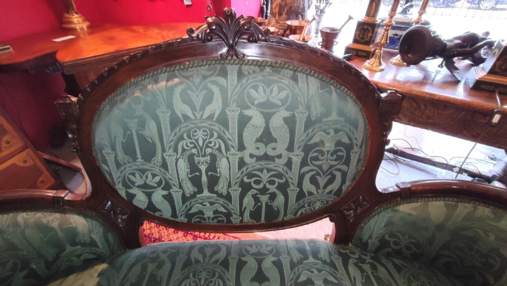 Victorian Simulated Rosewood Sofa with Carved Decoration. View II