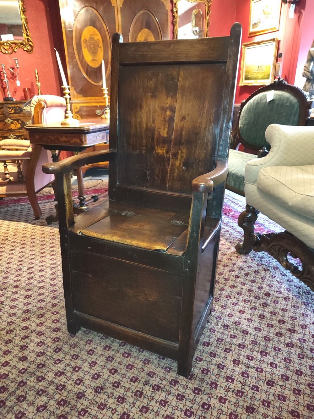 Late 17thC Oak & Fruitwood Box Seat Arm Chair