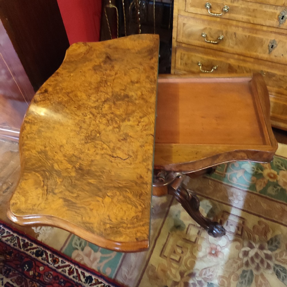 Superb Serpentine Mid Victorian Burr Walnut Card Table. View IV