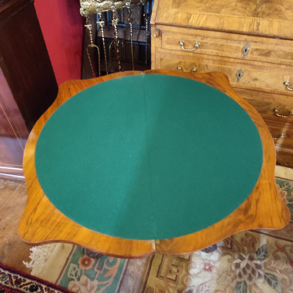 Superb Serpentine Mid Victorian Burr Walnut Card Table. View V