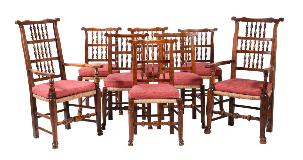 Set of 8 19thC Spindle Back Dining Chairs