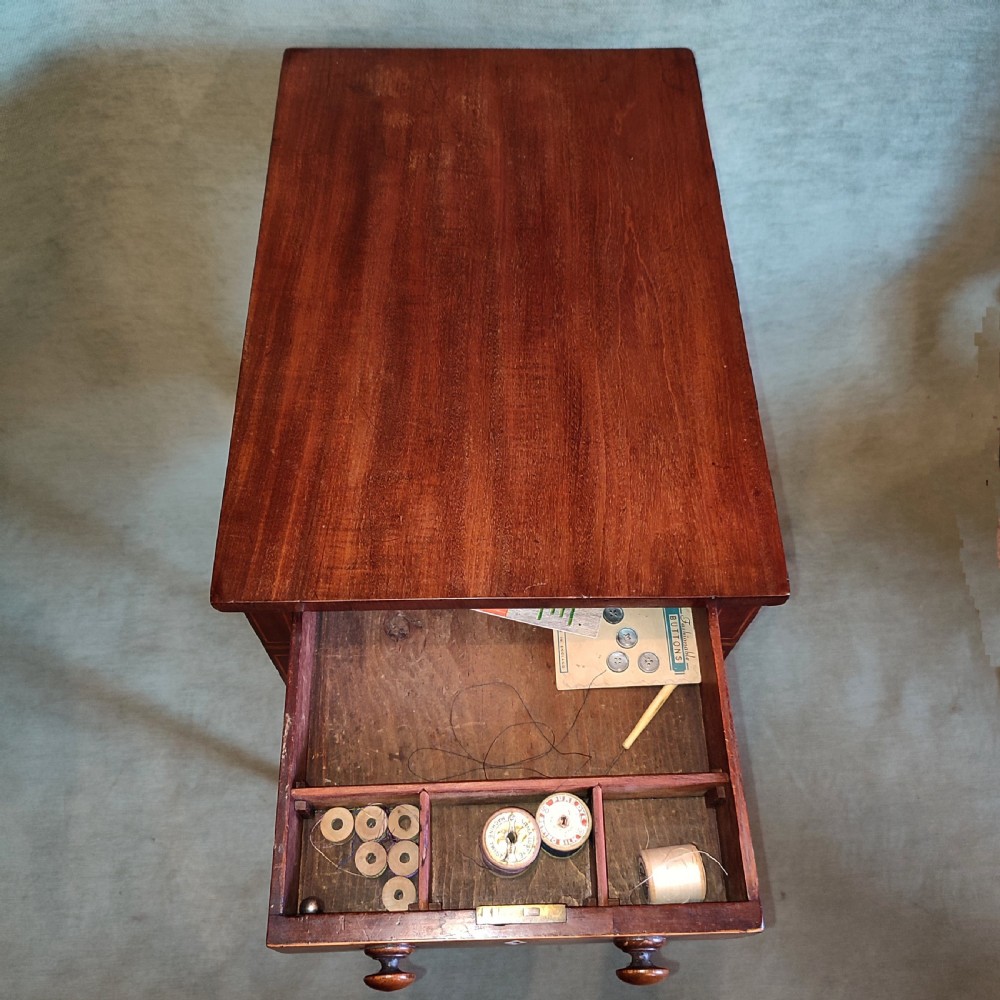 Early George 3rd Mahogany Work Table with Fine Boxwood Inlay. View III