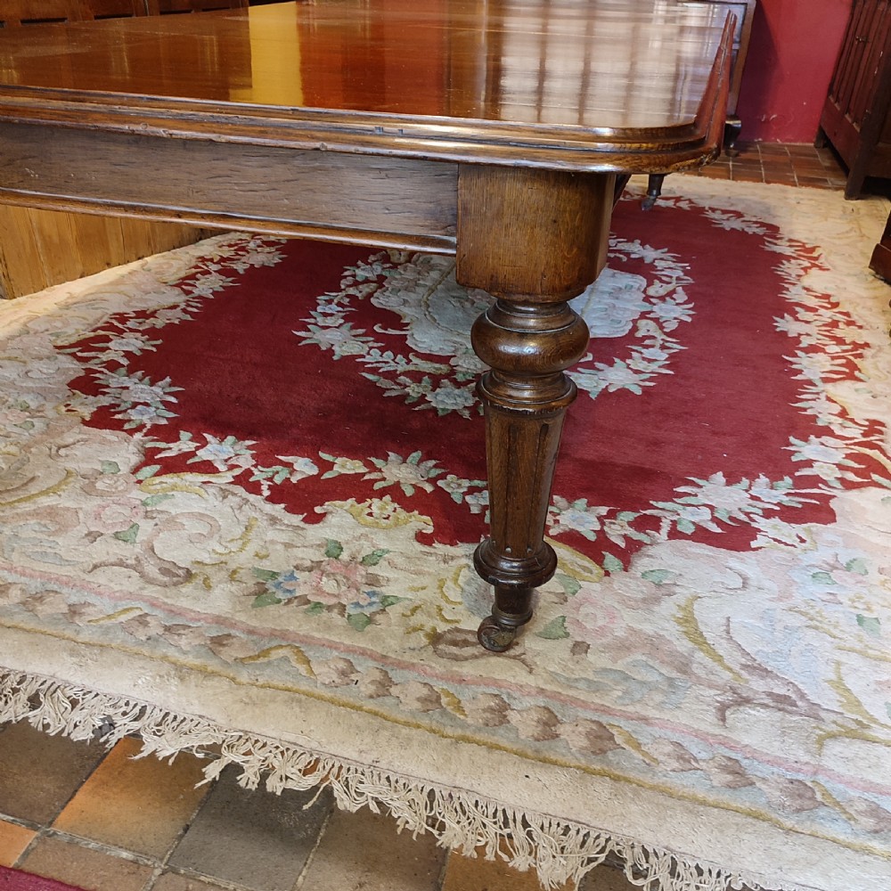 Victorian Oak Extending Dining Table Pull Out with 3 Leaves View III