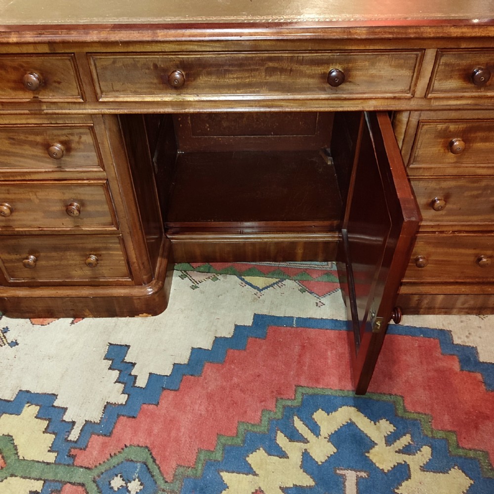 Victorian Mahogany Pedestal Writing Desk with Central Cupboard View II
