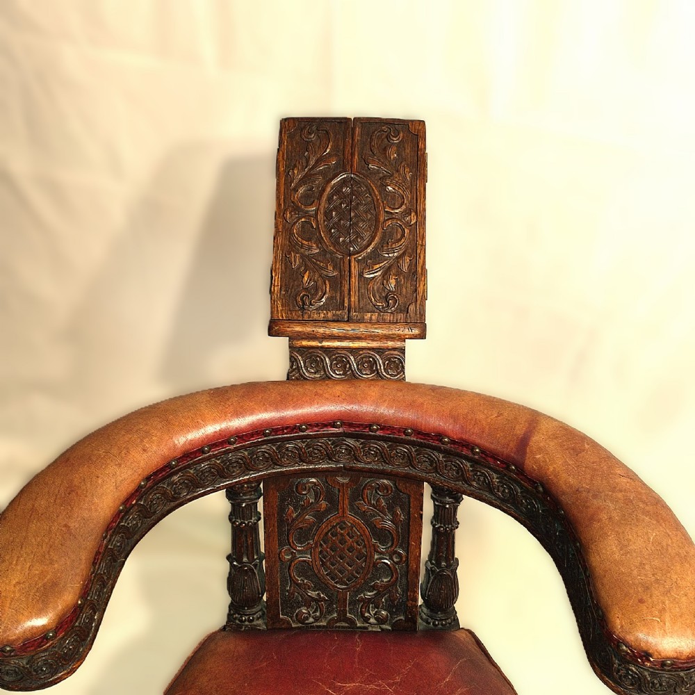 Victorian Carved Oak Cock Fighting Chair View III