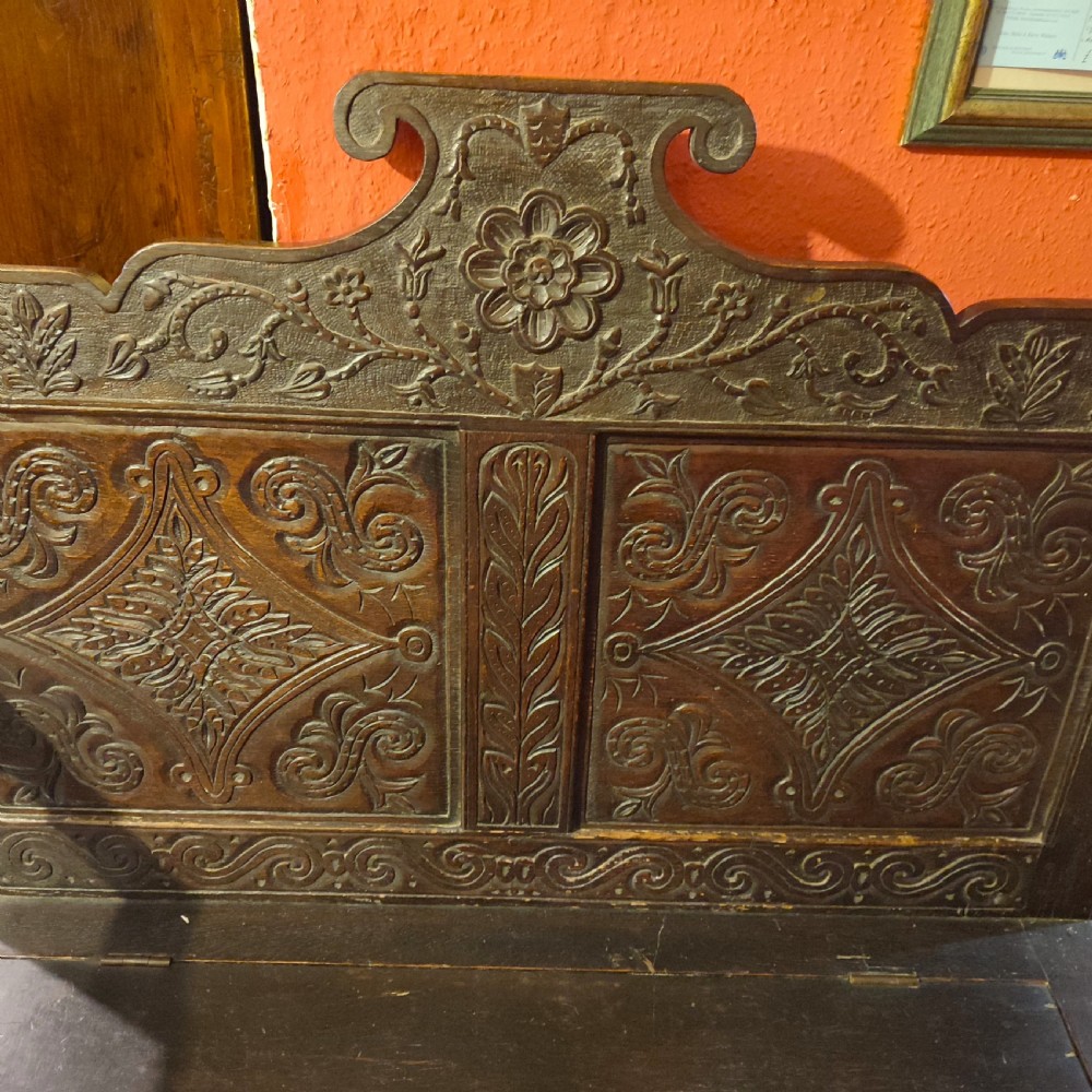 19thC Carved Oak Box Settle View II