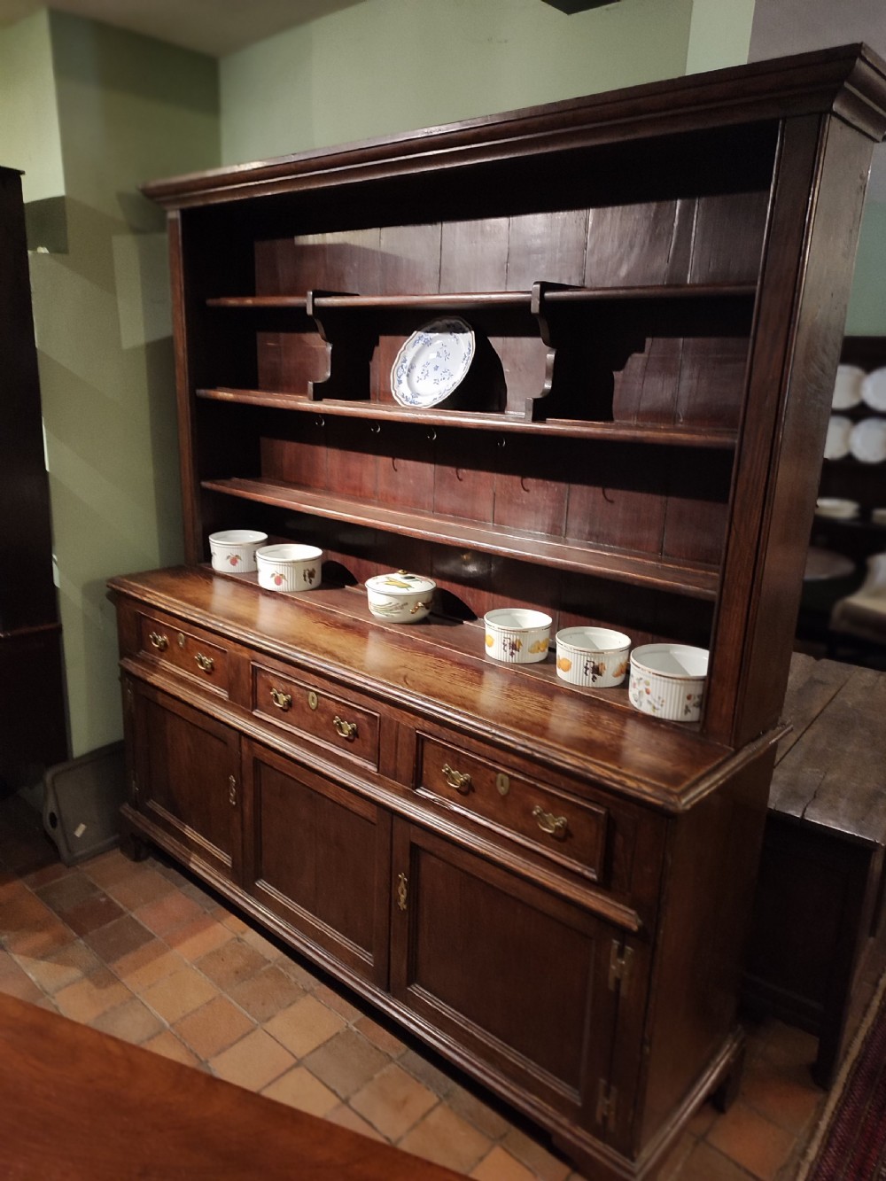 Large 18thc Oak Dresser with Rack View II