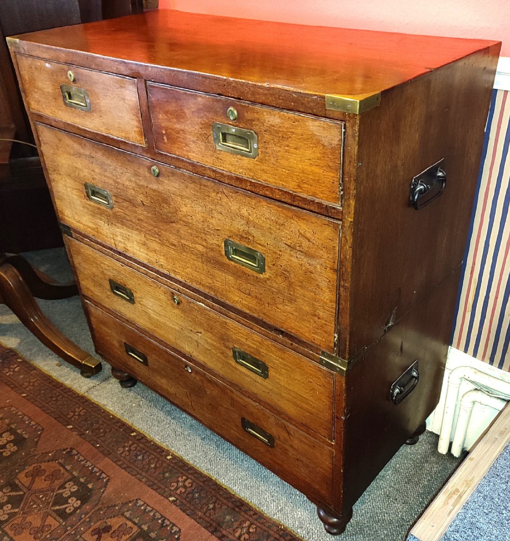 19thC Mahogany Campaign Chest in Two Parts View II