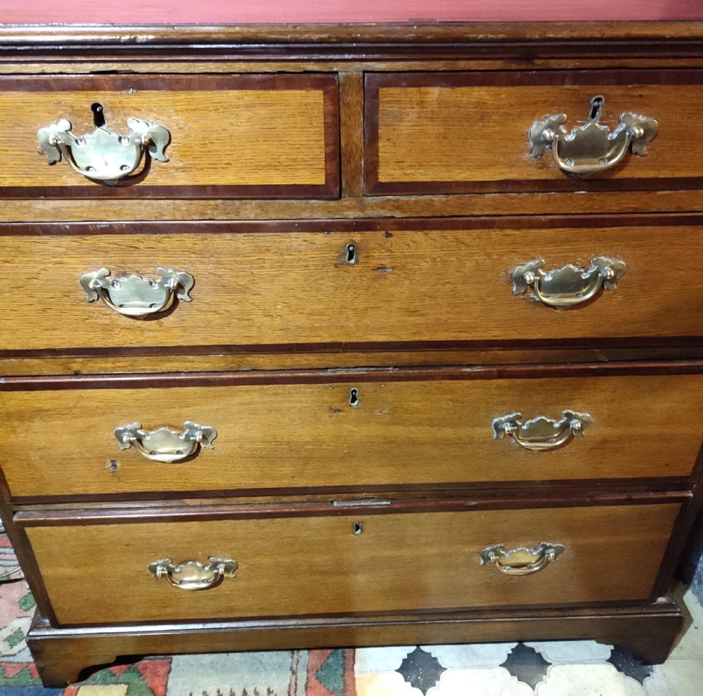 18thC Oak & Mahogany Banded Chest of Drawers View II