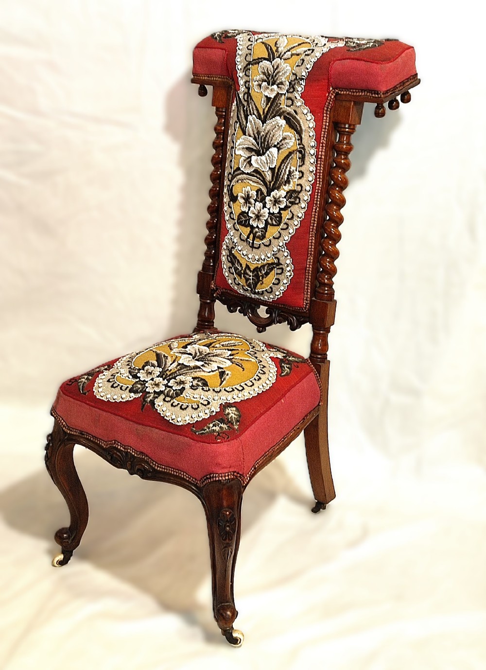 Victorian Prie Dieu Walnut & Original Beadwork Upholstery