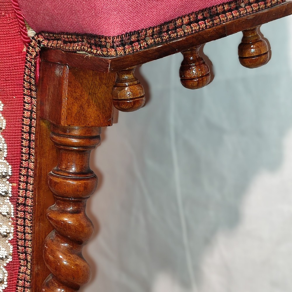 Victorian Prie Dieu Walnut & Original Beadwork Upholstery View IV