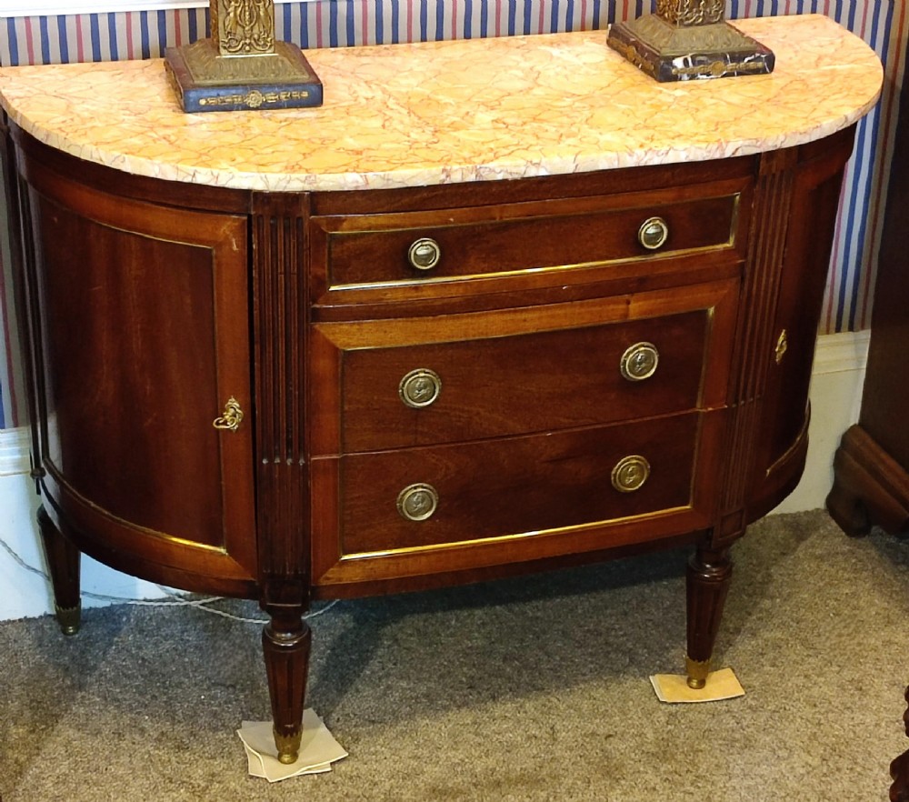 19thC French Marble Top Demi Lune Cabinet