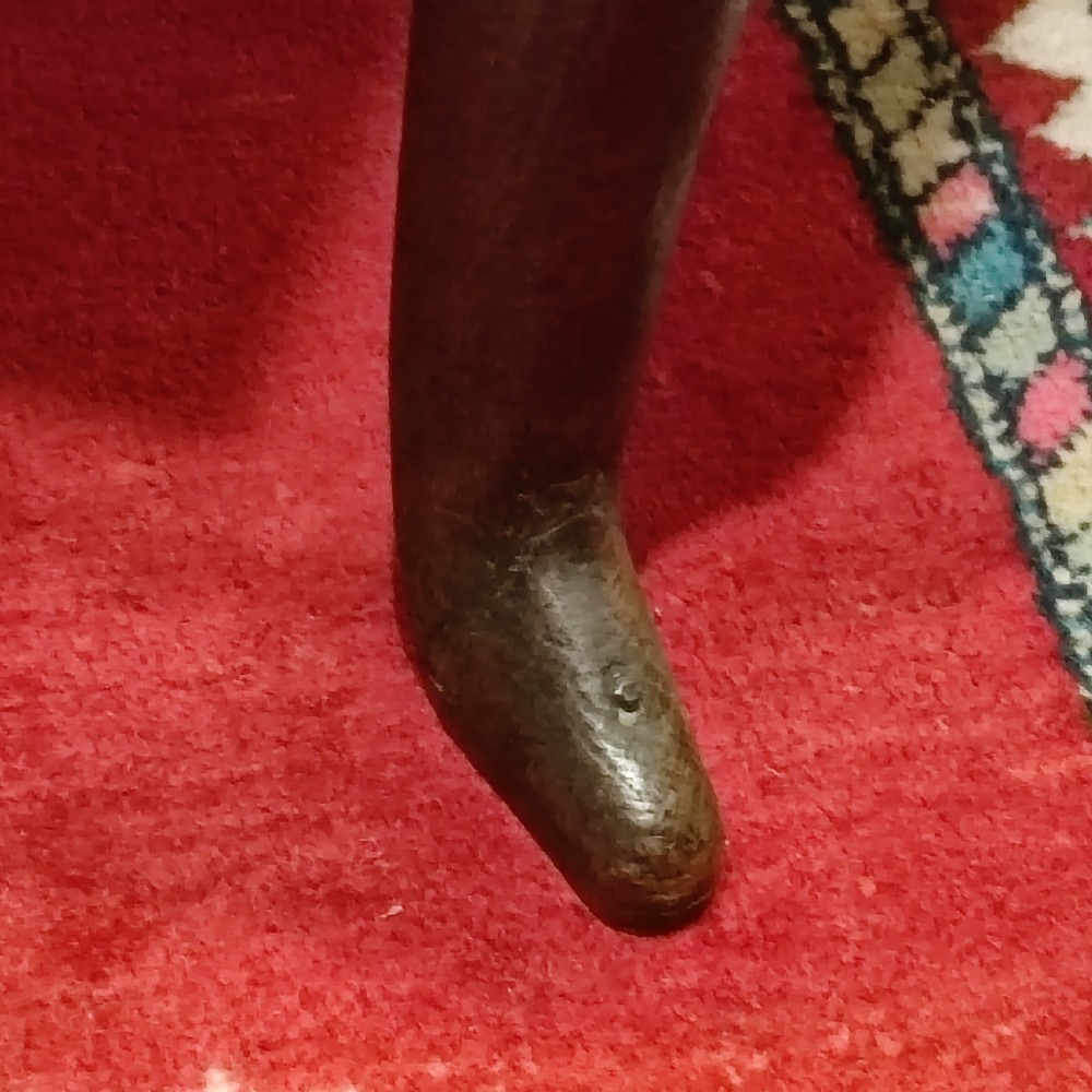 An 18th-century oak lowboy featuring a scalloped edge top, a single drawer with brass drop handles, a shaped apron, and carved cabriole legs. View VI