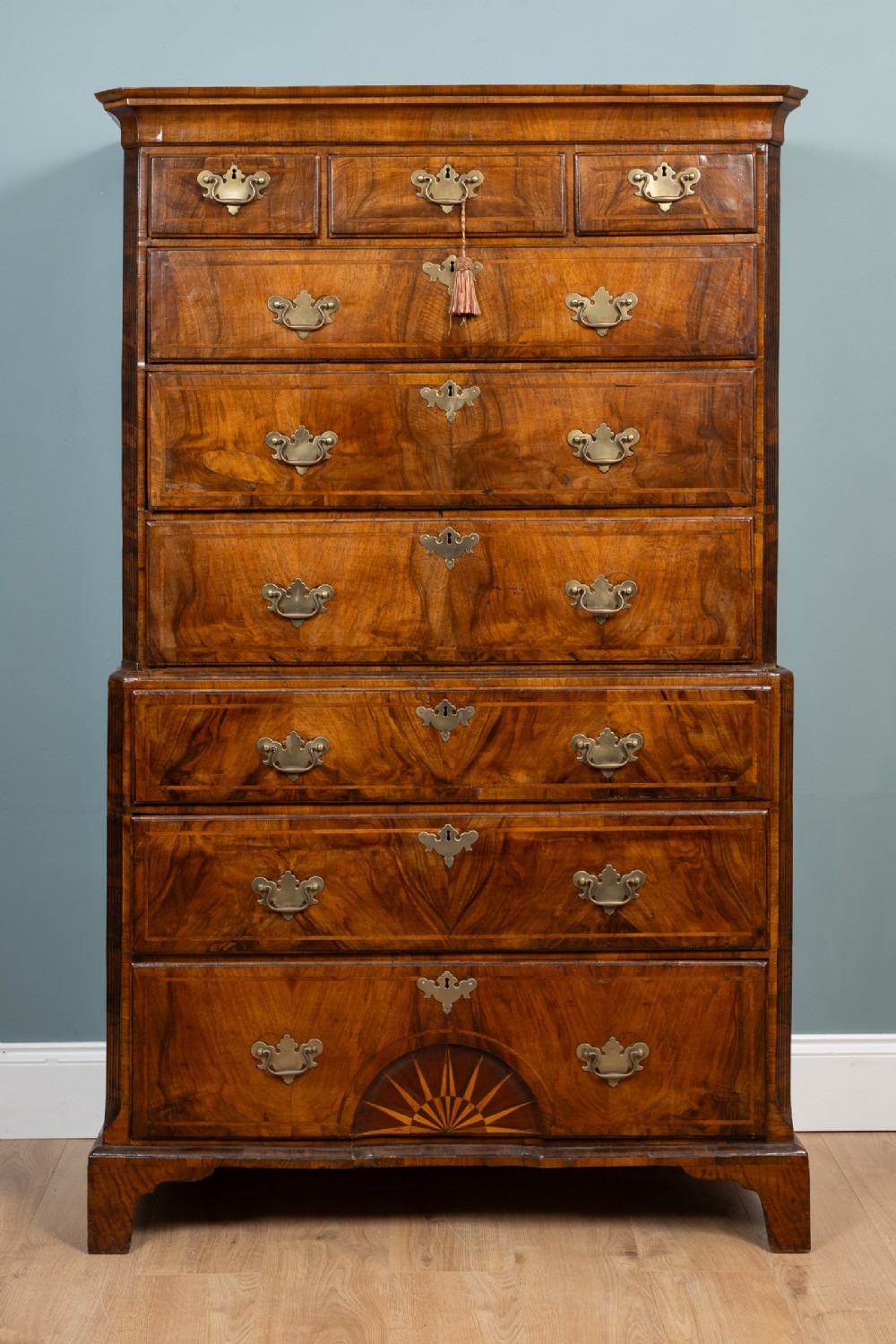 George 2nd Walnut Chest on Chest with Concave Sunburst