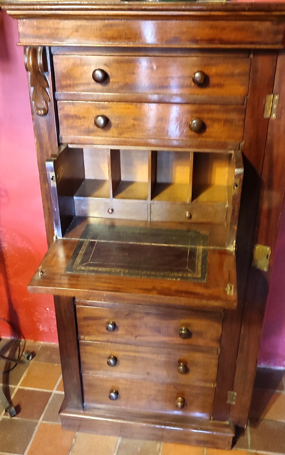 19thC Mahogany Secretaire Wellington Chest with Seven other Drawers