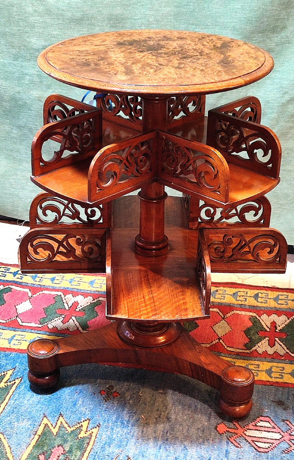 19thc Walnut & Burr Walnut Revolving Book Case