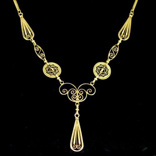 Antique Art Nouveau Diamonds Openwork Necklace, 18kt Yellow Gold, France, Circa 1905