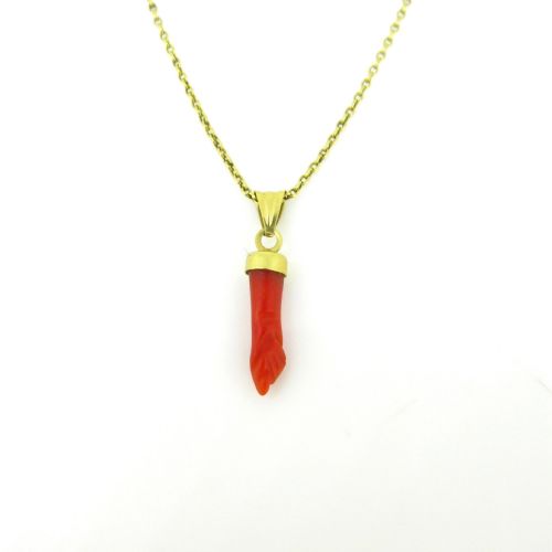fig 1. Vintage Mano Figa Coral Hand Pendant, 18kt Yellow Gold