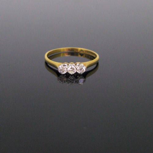 Three Stones Diamonds Ring, 18kt Yellow and White Gold, Sweden, Circa 1942