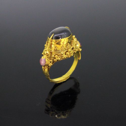 Antique Etruscan Revival Star Sapphire Ring, 16kt Gold, Circa 1830