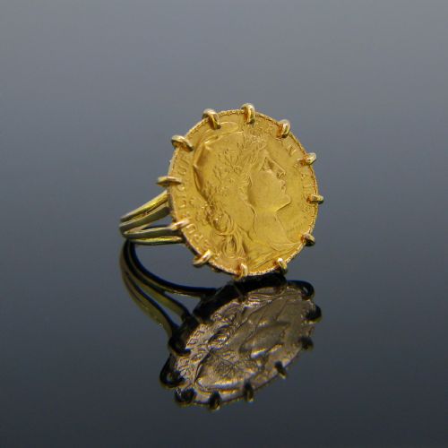 Vintage Marianne 20 Francs Coin Ring, 18kt and 21.5kt Yellow Gold Circa 1950