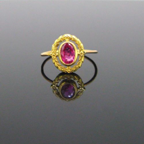 Art Nouveau 1ct Ruby Flower Ring, 18kt Yellow and Rose Gold, Circa 1900, by Persinet