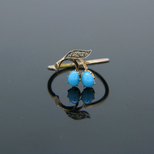 Antique Turquoise and Rose Cut Ring, 18kt Rose Gold, Circa 1900