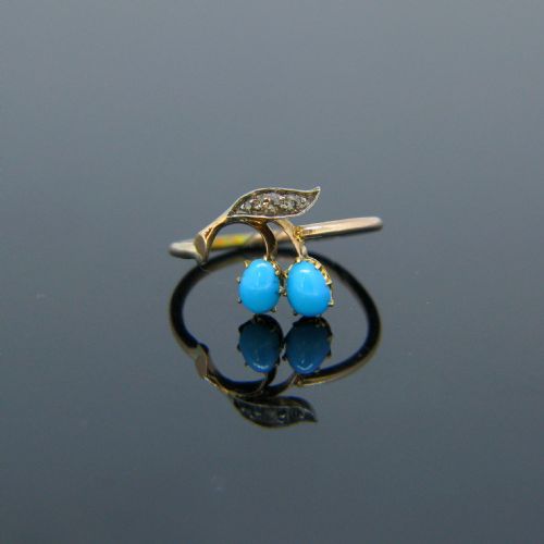 fig 1. Antique Turquoise and Rose Cut Ring, 18kt Rose Gold, circa 1900